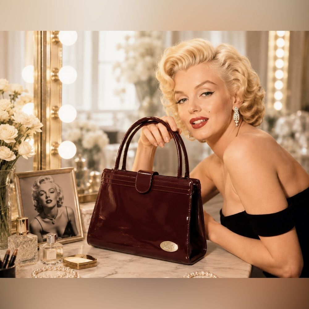 *Beijo* Triangle Bag Red Burgundy Brown Patent leather Handbag